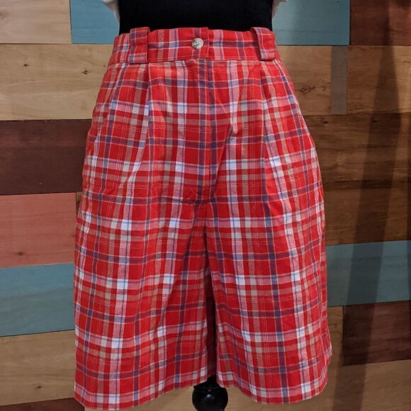 VINTAGE '90S 100% cotton size 6 David Brooks plaid Bermuda shorts - Picture 2 of 4